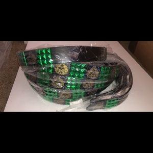 Green w Gold Lion Studded Leather Belt